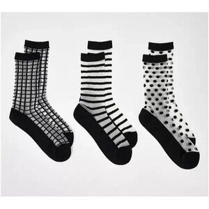 Complliments 3 Pack of Sheer Patterned Crew Socks Black Sheer L/XL A664000